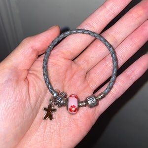 Pandora gray rope bracelet with charms